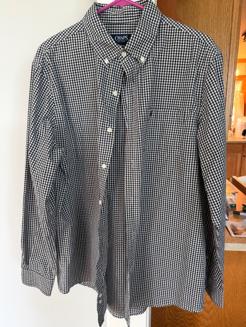 Chaps Black & White Micro Gingham Button-Up Shirt